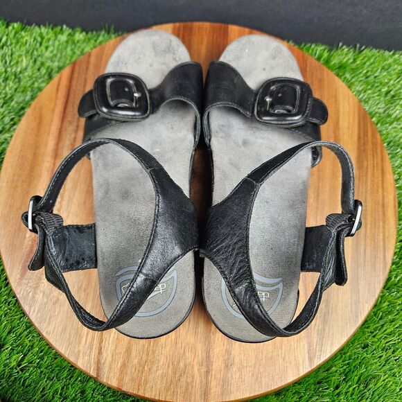 DANSKO Sela Wedge Sandals Womens 38 Slide Black Leather Buckle Casual Slingback - Picture 7 of 11